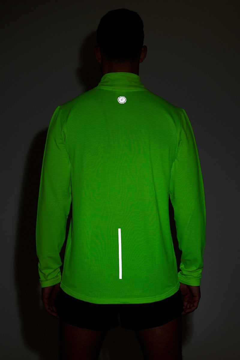 Running Shirt For Men With Half Zip - Lightweight - Thermal - Breathable Grid Fabric Fabric - Lime