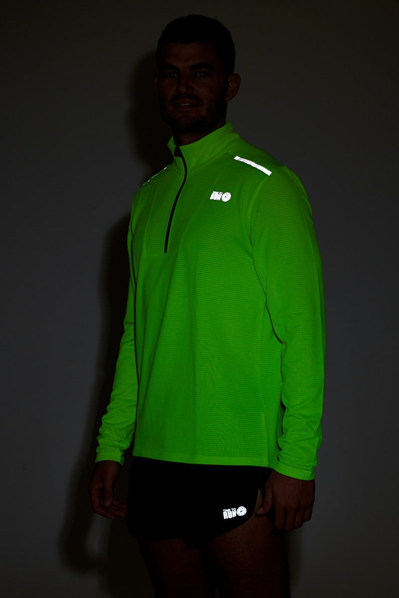 Running Shirt For Men With Half Zip - Lightweight - Thermal - Breathable Grid Fabric Fabric - Lime