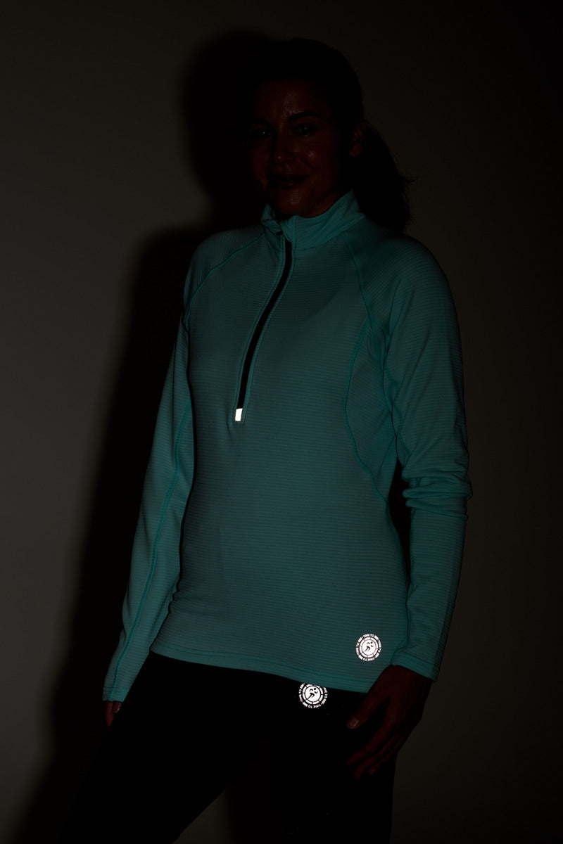 Ladies Running Top With Zip Neck - Lightweight Quick Dry Thermal - Mint