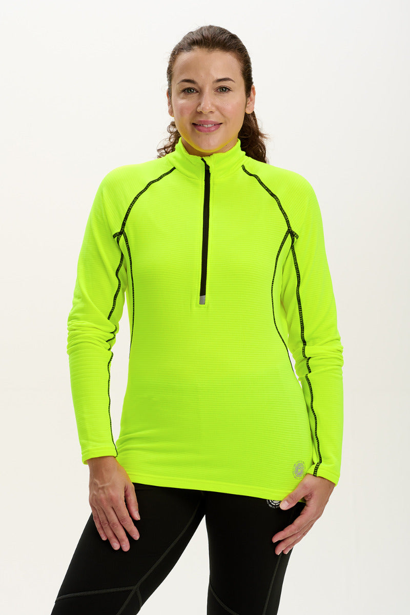 Ladies Running Top With Zip Neck - Lightweight Quick Dry Thermal - Lime