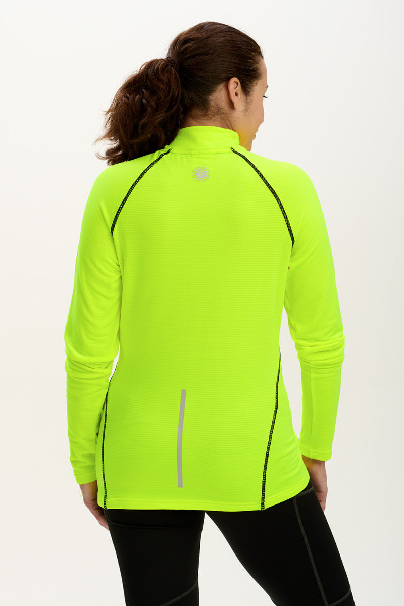 Ladies Running Top With Zip Neck - Lightweight Quick Dry Thermal - Lime