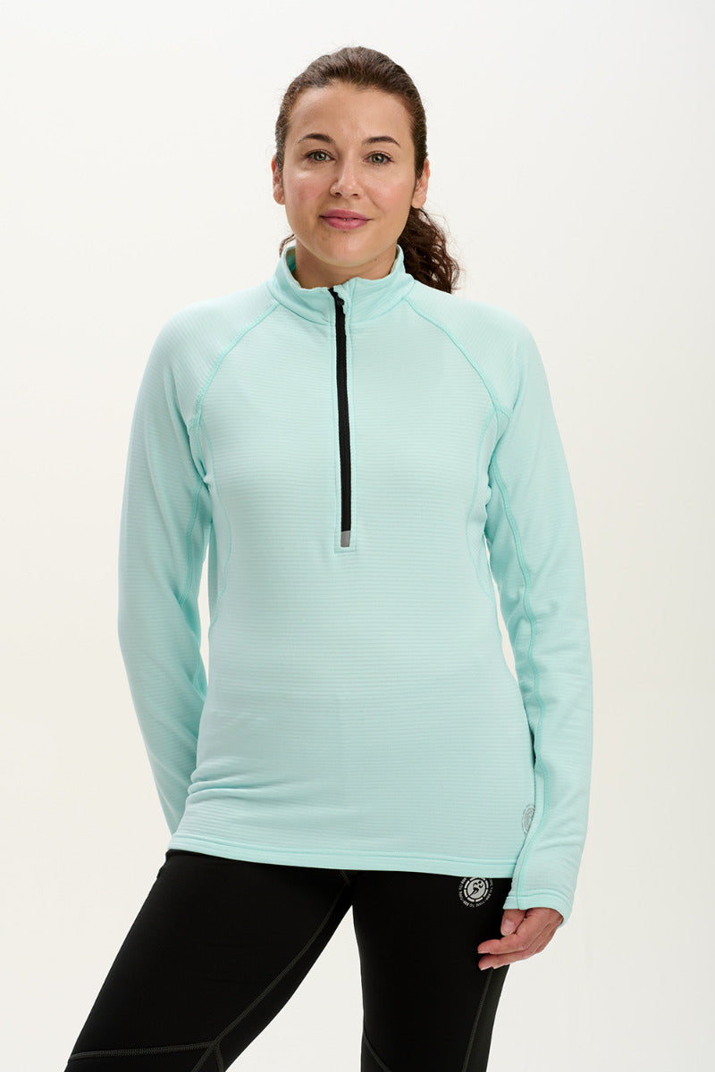 Ladies Running Top With Zip Neck - Lightweight Quick Dry Thermal - Mint