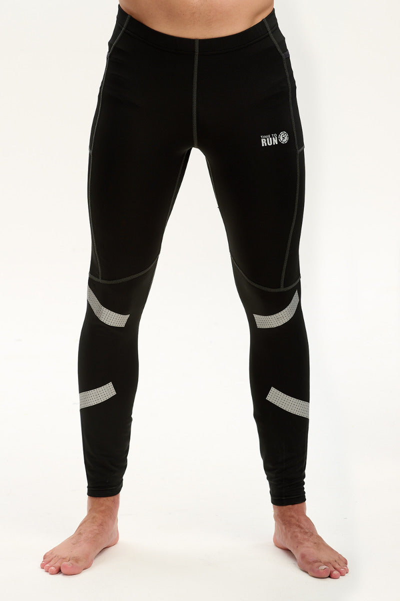 Men's Pro Spirit Reflective Running Tights With Pockets Ebony