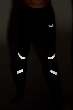 Men's Reflective Running Tights With Phone Pockets - Black