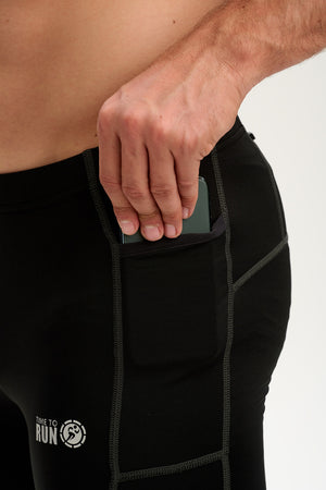 Men's Reflective Running Tights With Phone Pockets - Black