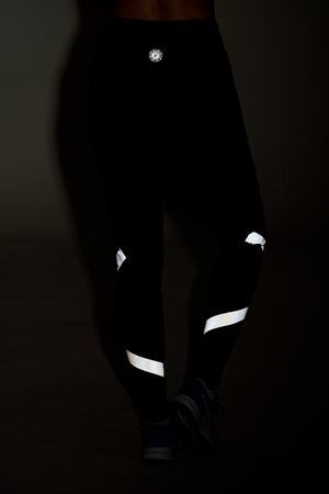 Women's Reflective Running Tights With Phone Pockets - Black