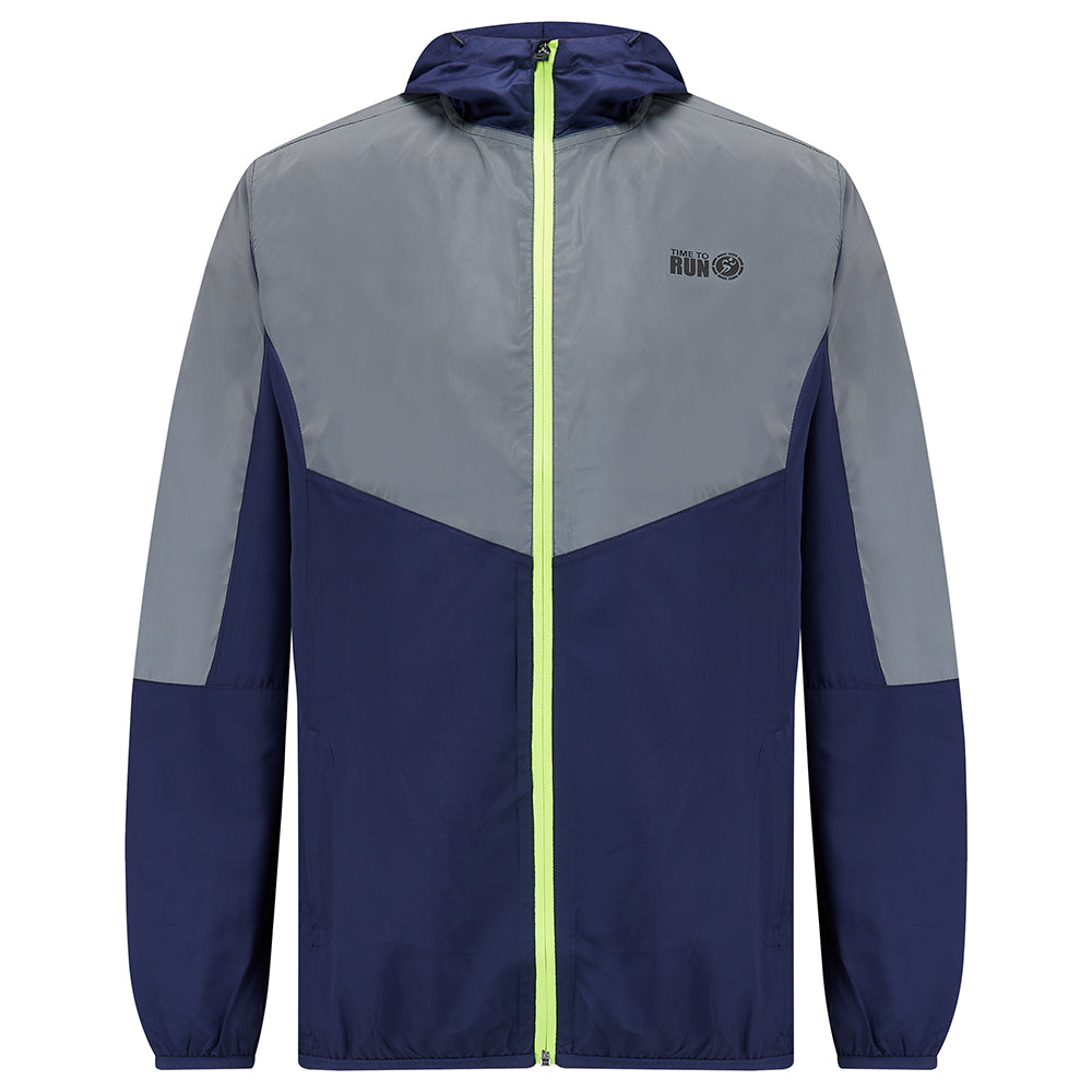 Men's Pace Spirit Reflective Running Jacket - Lightweight Windproof Reflective Trim & Pocket - Peacoat