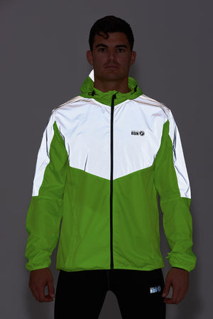 Men's Windproof Reflective Hooded Running Jacket-Lime Green