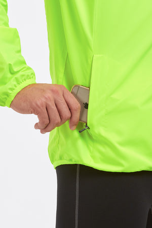 Men's Windproof Reflective Hooded Running Jacket-Lime Green