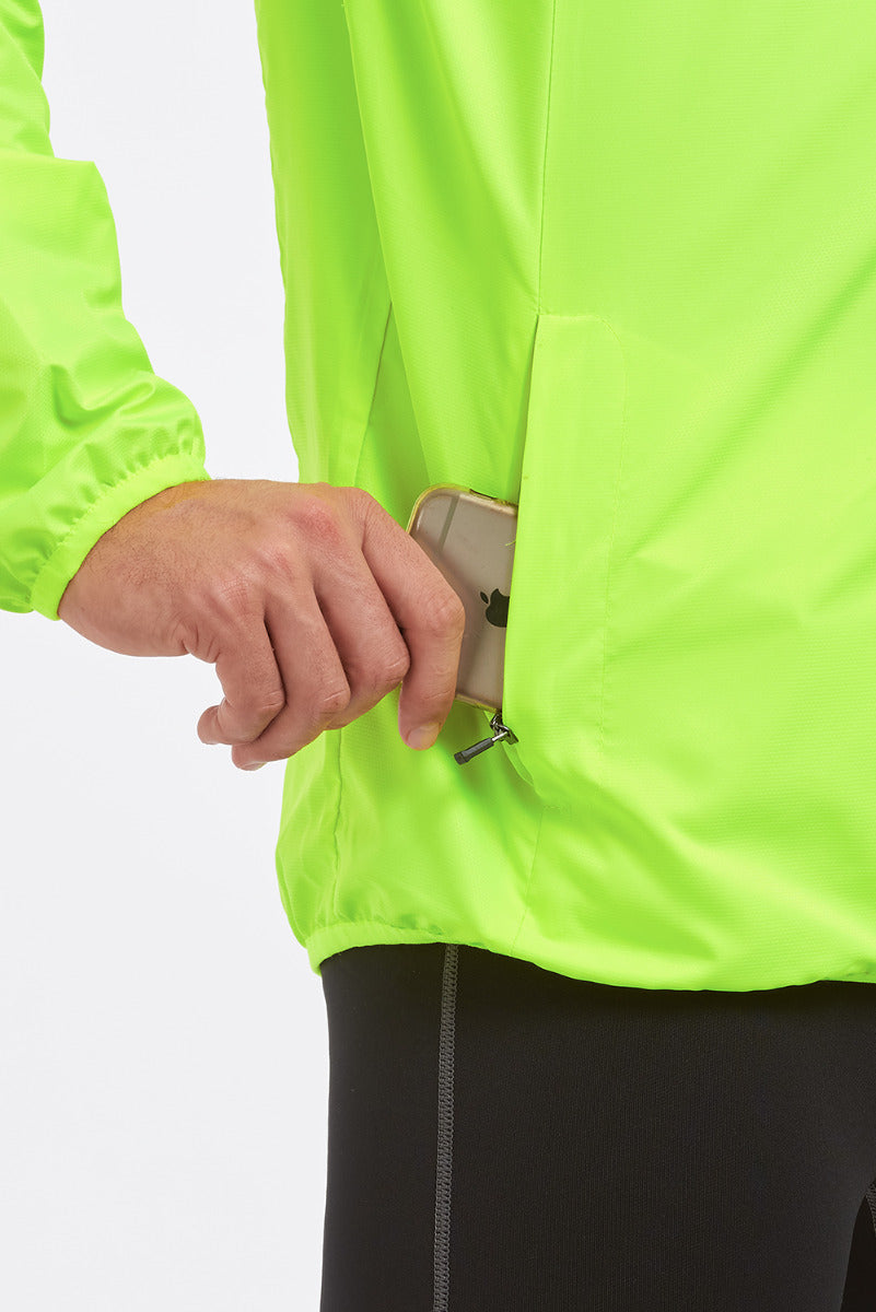 Men's Windproof Reflective Hooded Running Jacket-Lime Green