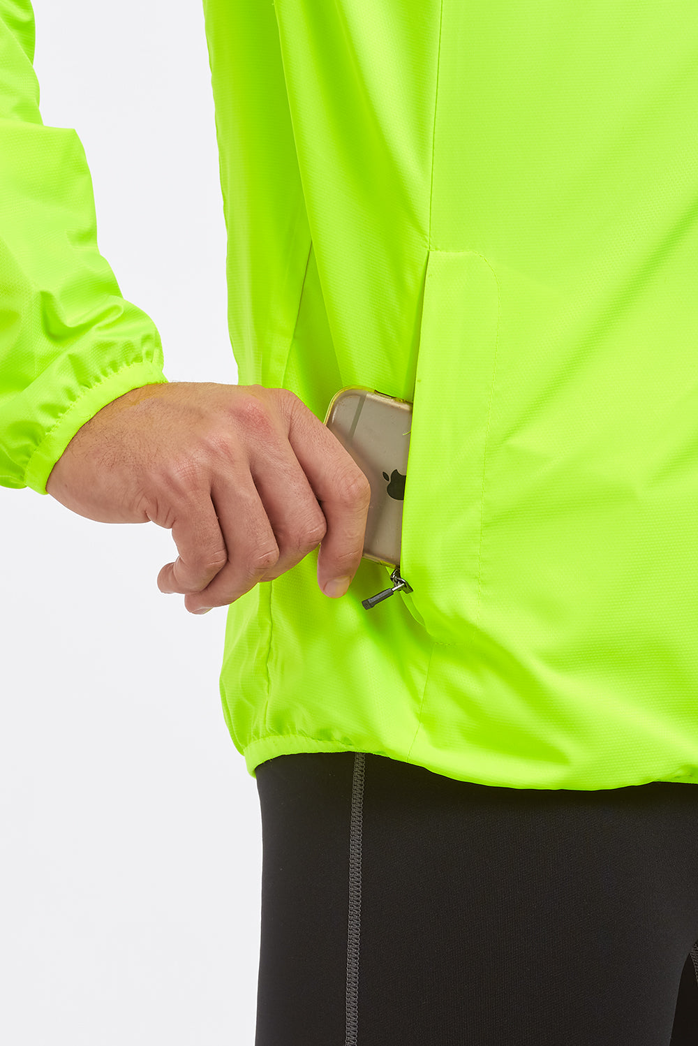 Men's Pace Spirit Reflective Running Jacket - Lightweight Windproof Reflective Trim & Pocket - Lime Green