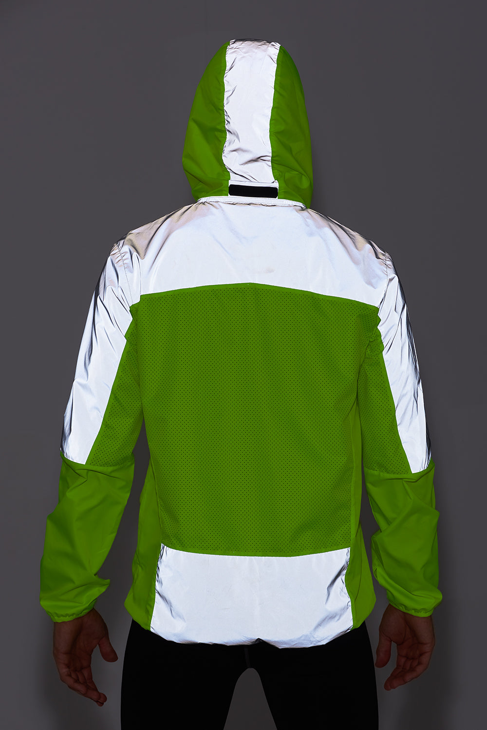 Men's Pace Spirit Reflective Running Jacket - Lightweight Windproof Reflective Trim & Pocket - Lime Green