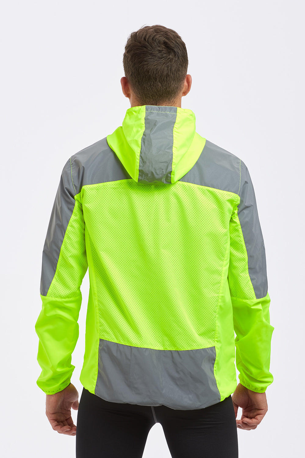 Men's Pace Spirit Reflective Running Jacket - Lightweight Windproof Reflective Trim & Pocket - Lime Green