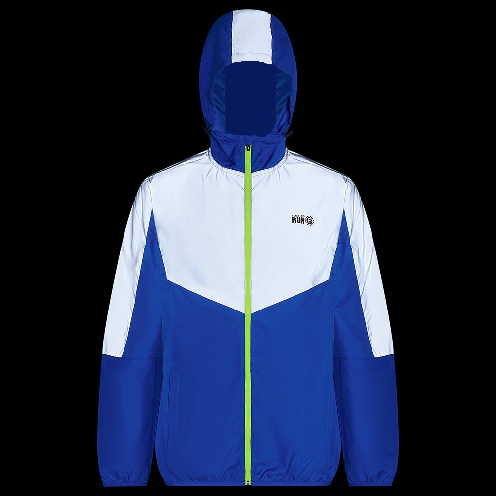 Men's Windproof Reflective Hooded Running Jacket - Blue Grey