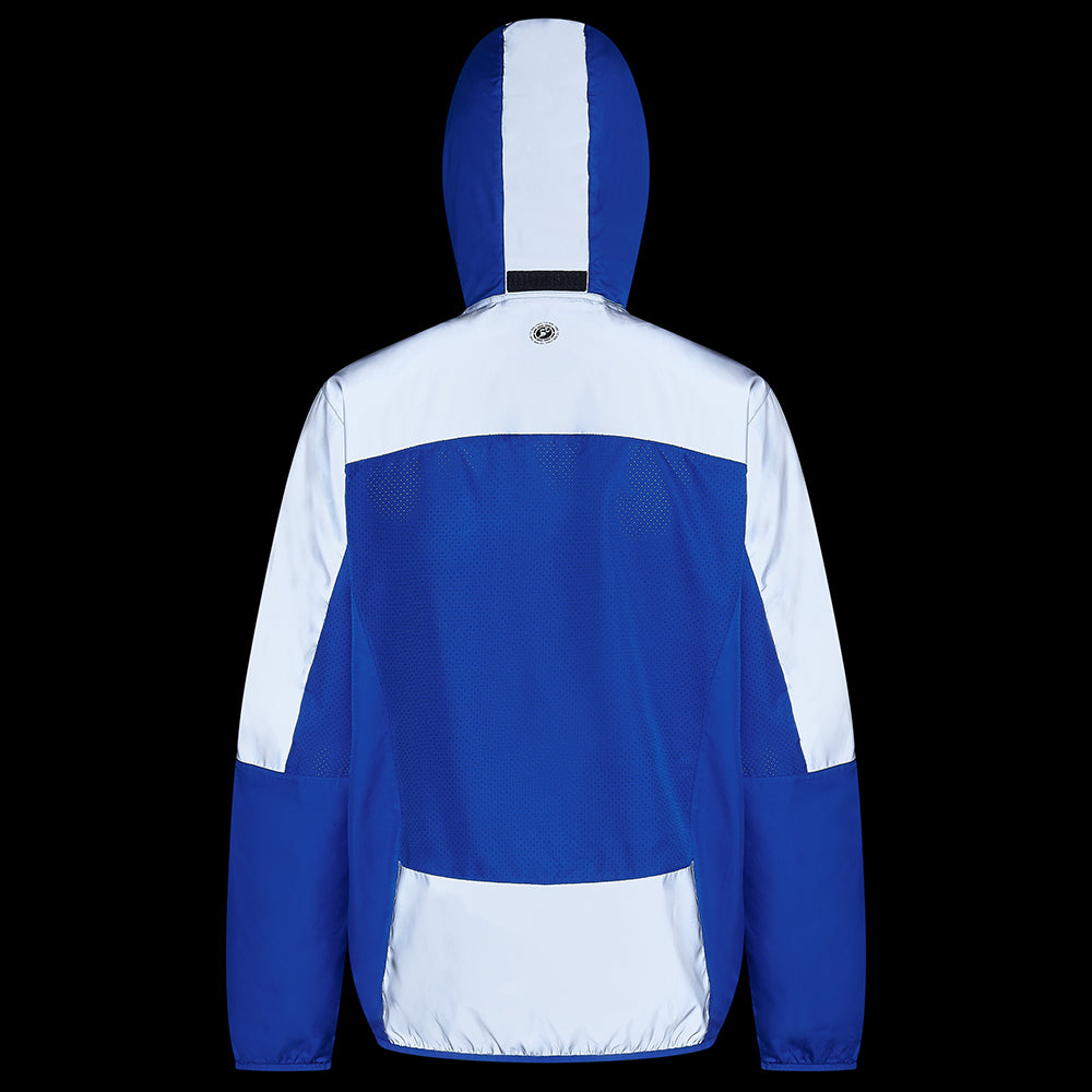 Men's Windproof Reflective Hooded Running Jacket - Blue Grey