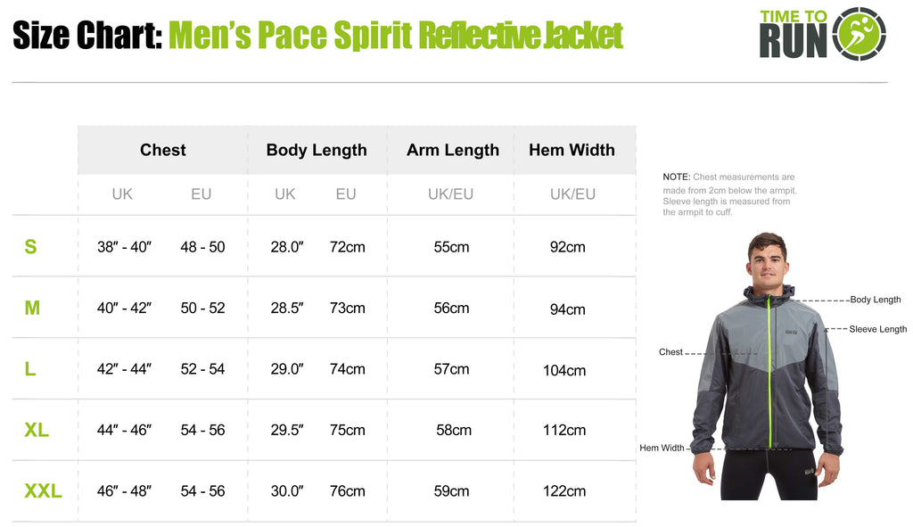 Men's Pace Spirit Reflective Running Jacket - Lightweight Windproof Reflective Trim & Pocket - Lime Green
