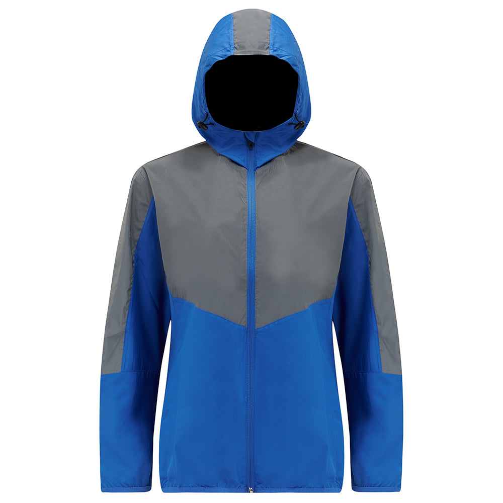 Women's Running Jacket With Hood - Windproof Reflective High Vis & Lightweight - New Blue