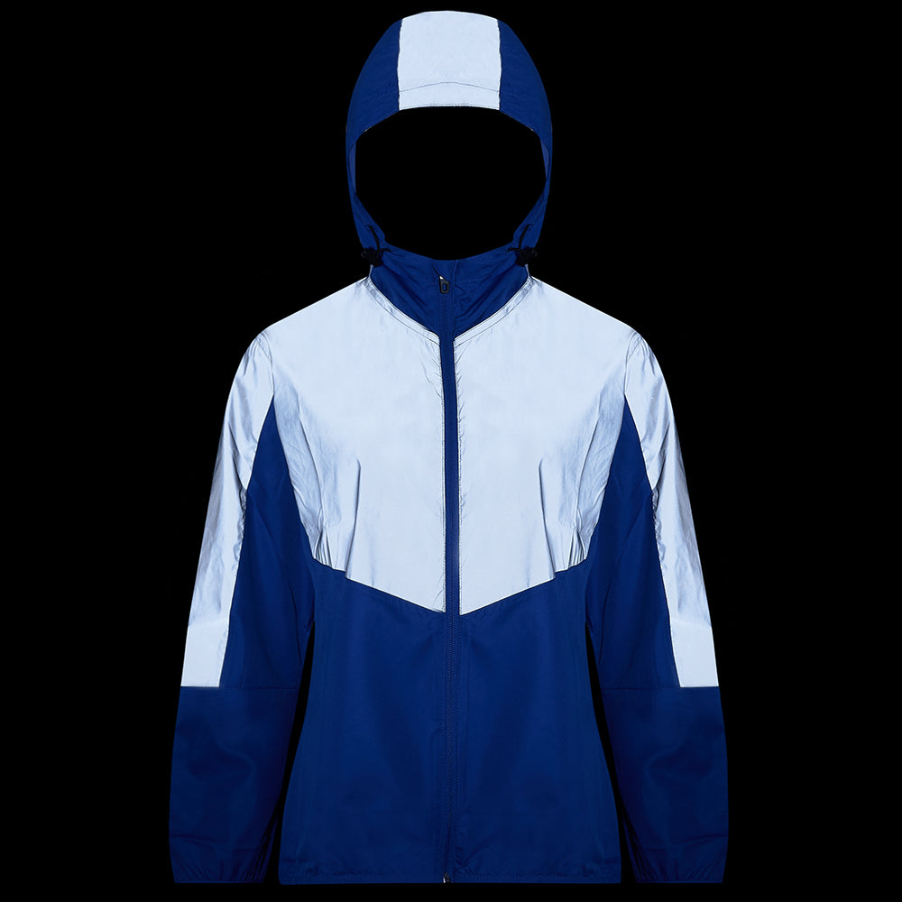 Women's Running Jacket With Hood - Windproof Reflective High Vis & Lightweight - New Blue
