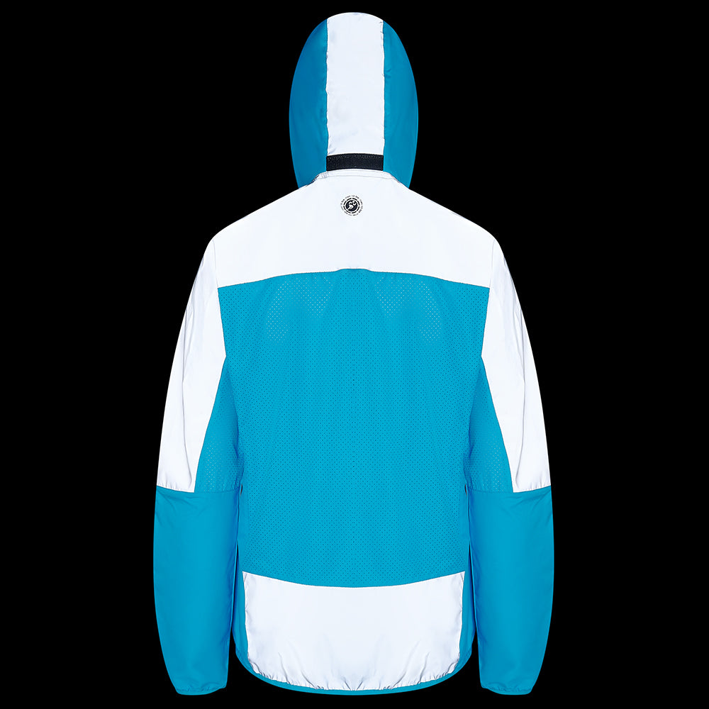 Women's Windproof Reflective Hooded Running Jacket - Light Blue