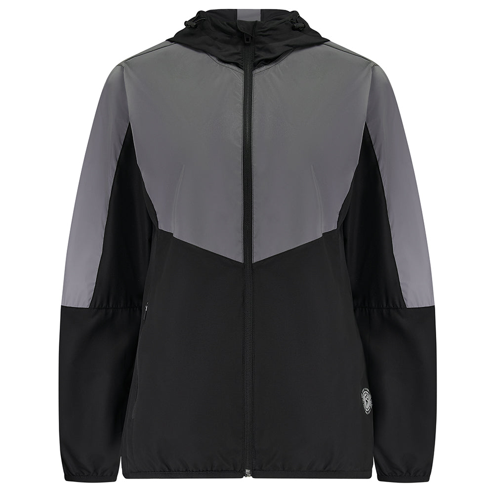 Women's Windproof Reflective Hooded Running Jacket - Black Grey
