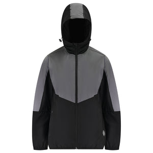 Women's Windproof Reflective Hooded Running Jacket - Black Grey
