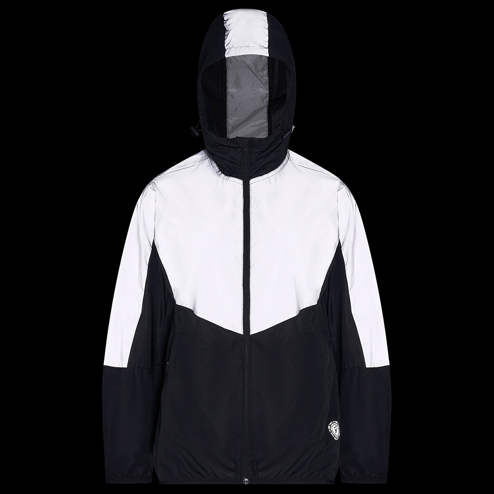 Women's Windproof Reflective Hooded Running Jacket - Black Grey