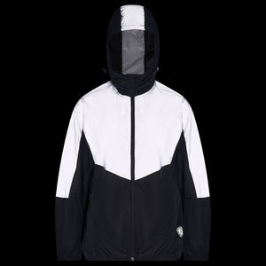 Women's Windproof Reflective Hooded Running Jacket - Black Grey