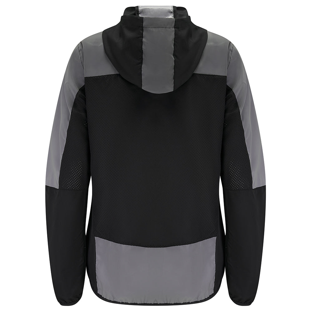 Women's Windproof Reflective Hooded Running Jacket - Black Grey
