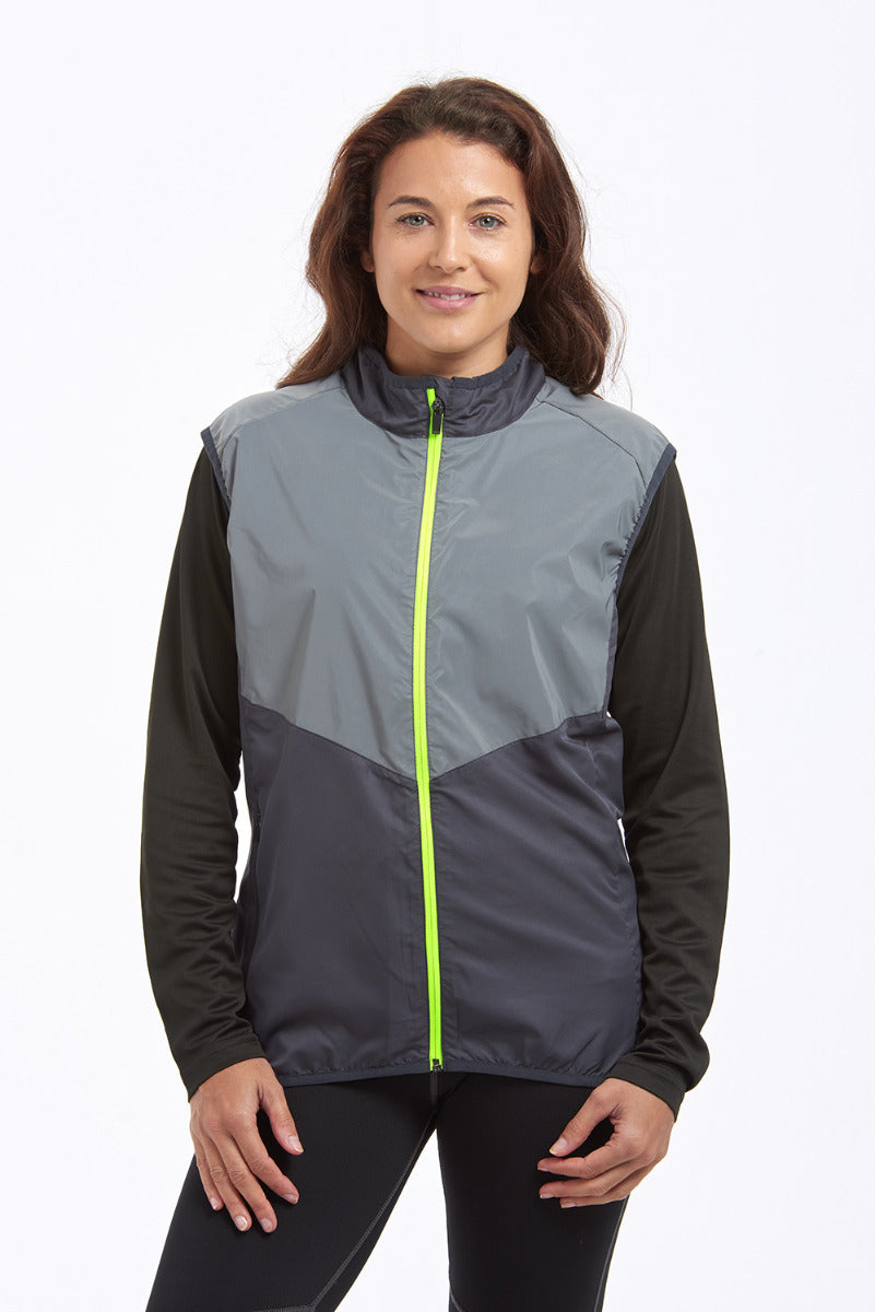 Women's Running Gilet - Windproof Reflective High Vis & Lightweight - Charcoal Grey