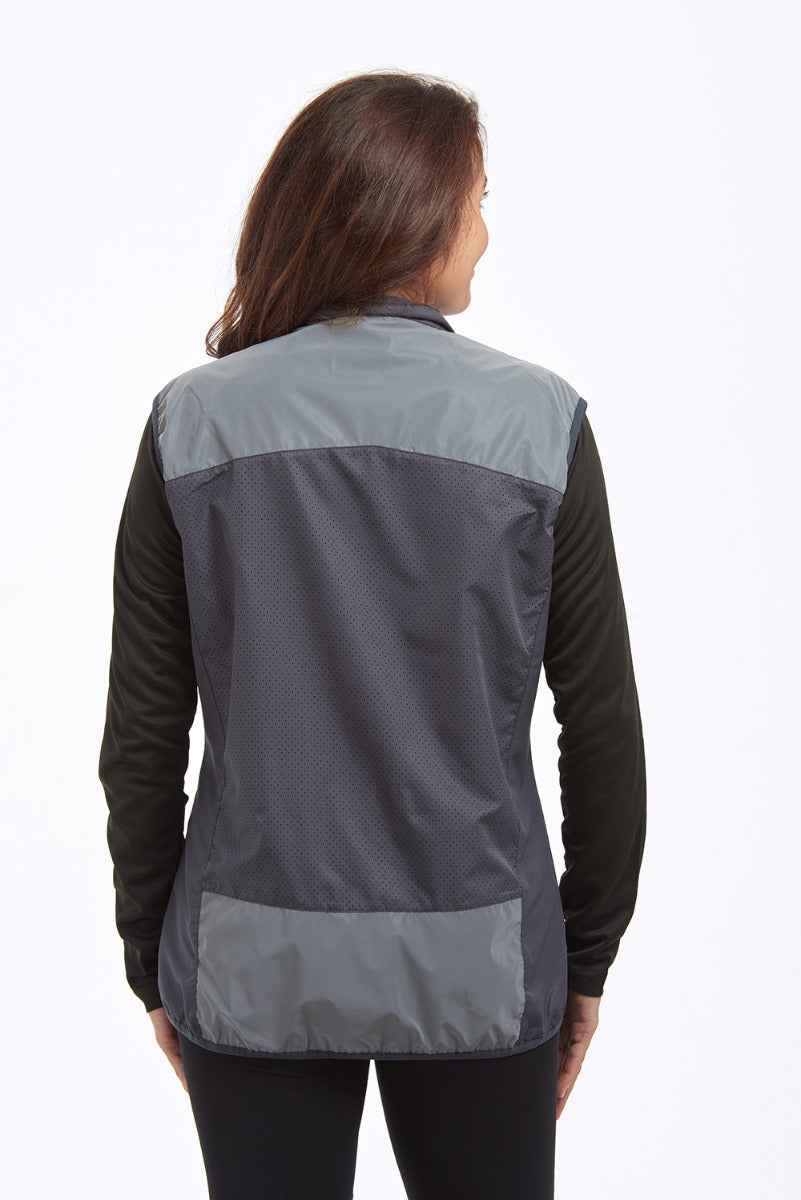 Women's Running Gilet - Windproof Reflective High Vis & Lightweight - Charcoal Grey