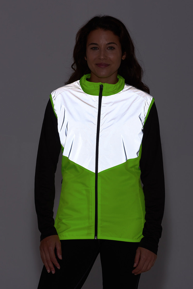 Women's Running Gilet - Windproof Reflective High Vis & Lightweight - Lime Green
