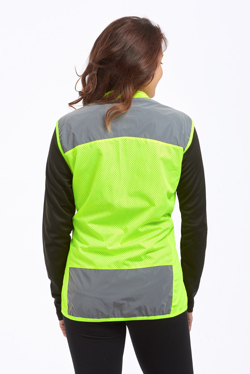 Women's Running Gilet - Windproof Reflective High Vis & Lightweight - Lime Green