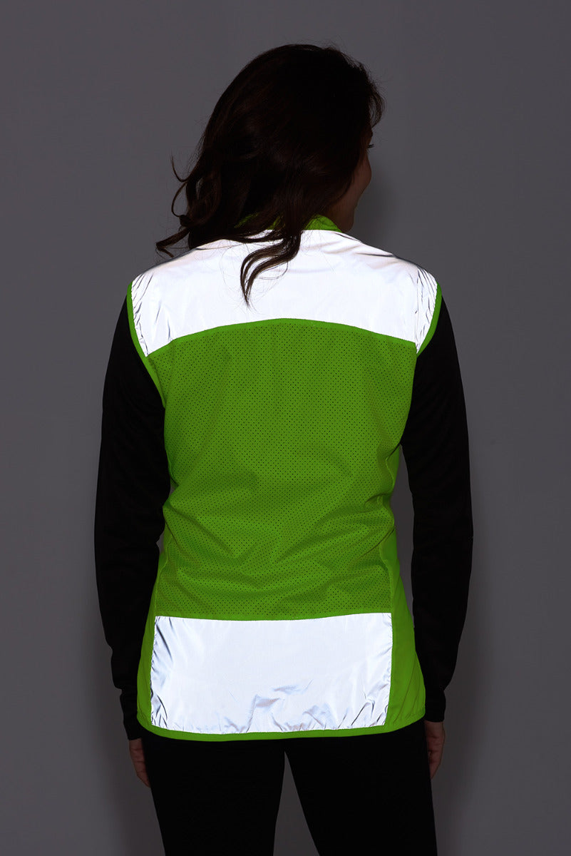 Women's Running Gilet - Windproof Reflective High Vis & Lightweight - Lime Green