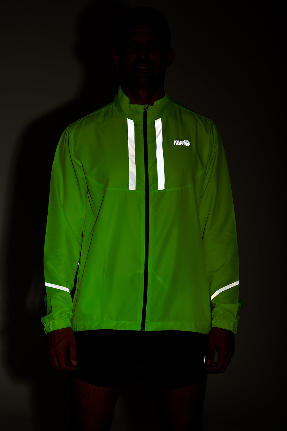 Men's Pace Running Jacket - Lightweight Windproof Reflective Trim & Two Pockets - Lime Green