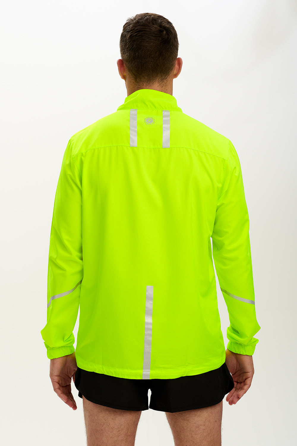 Men's Pace Running Jacket - Lightweight Windproof Reflective Trim & Two Pockets - Lime Green