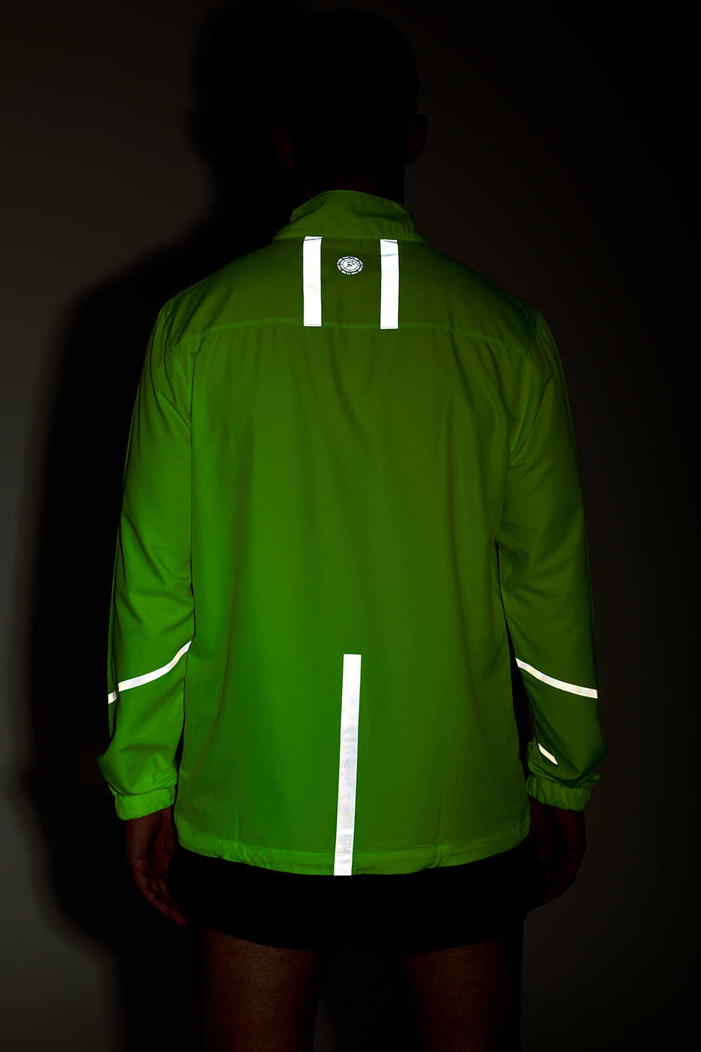 Men's Pace Running Jacket - Lightweight Windproof Reflective Trim & Two Pockets - Lime Green