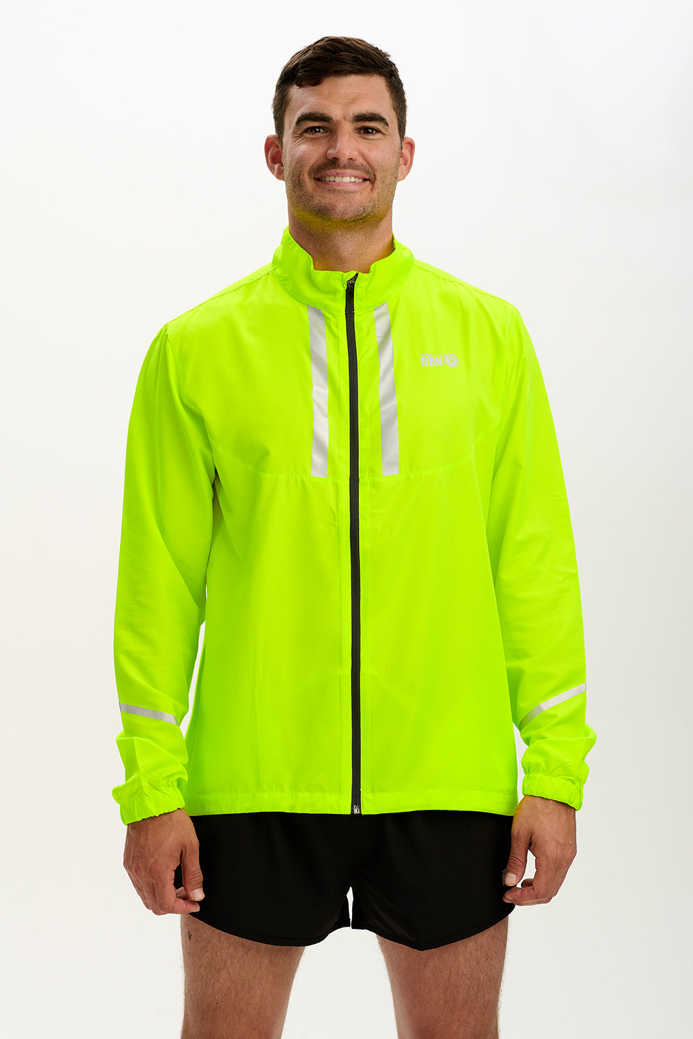 Men's Pace Running Jacket - Lightweight Windproof Reflective Trim & Two Pockets - Lime Green