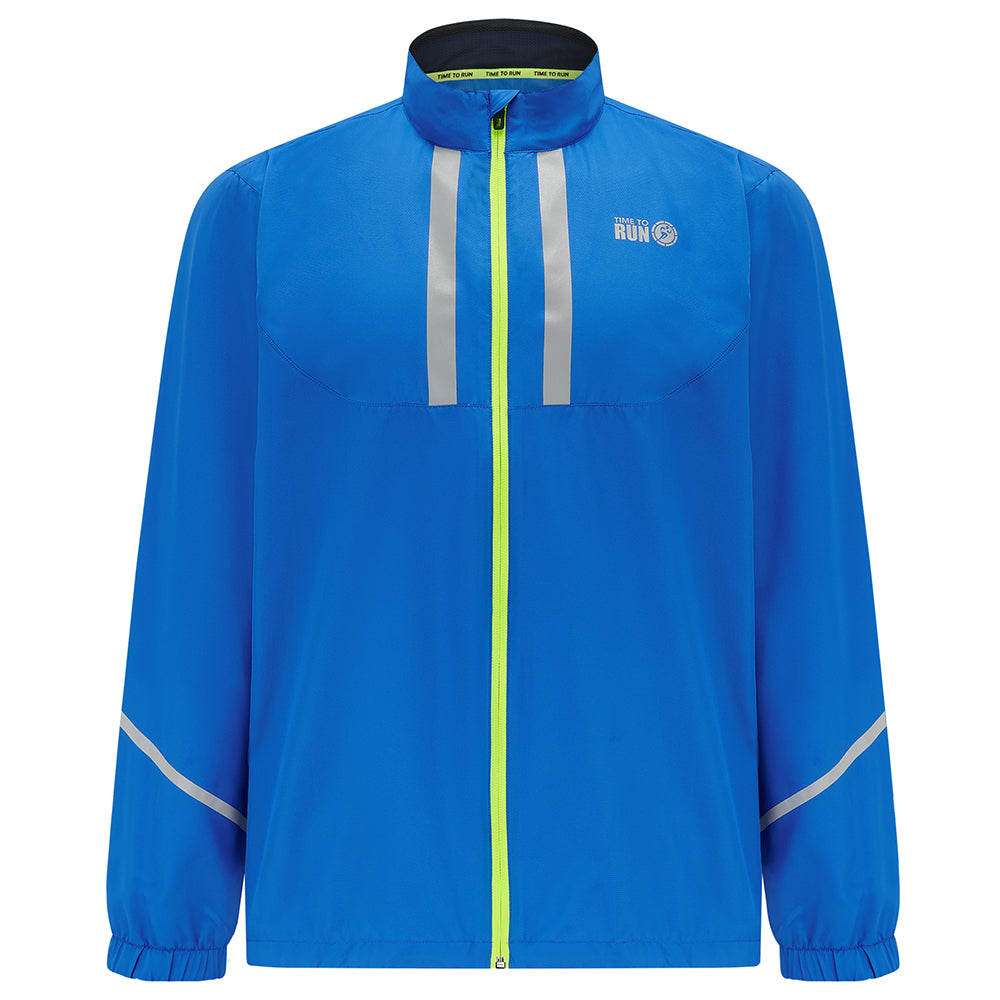 Men's Pace Running Jacket - Lightweight Windproof Reflective Trim & Two Pockets - Barents Blue