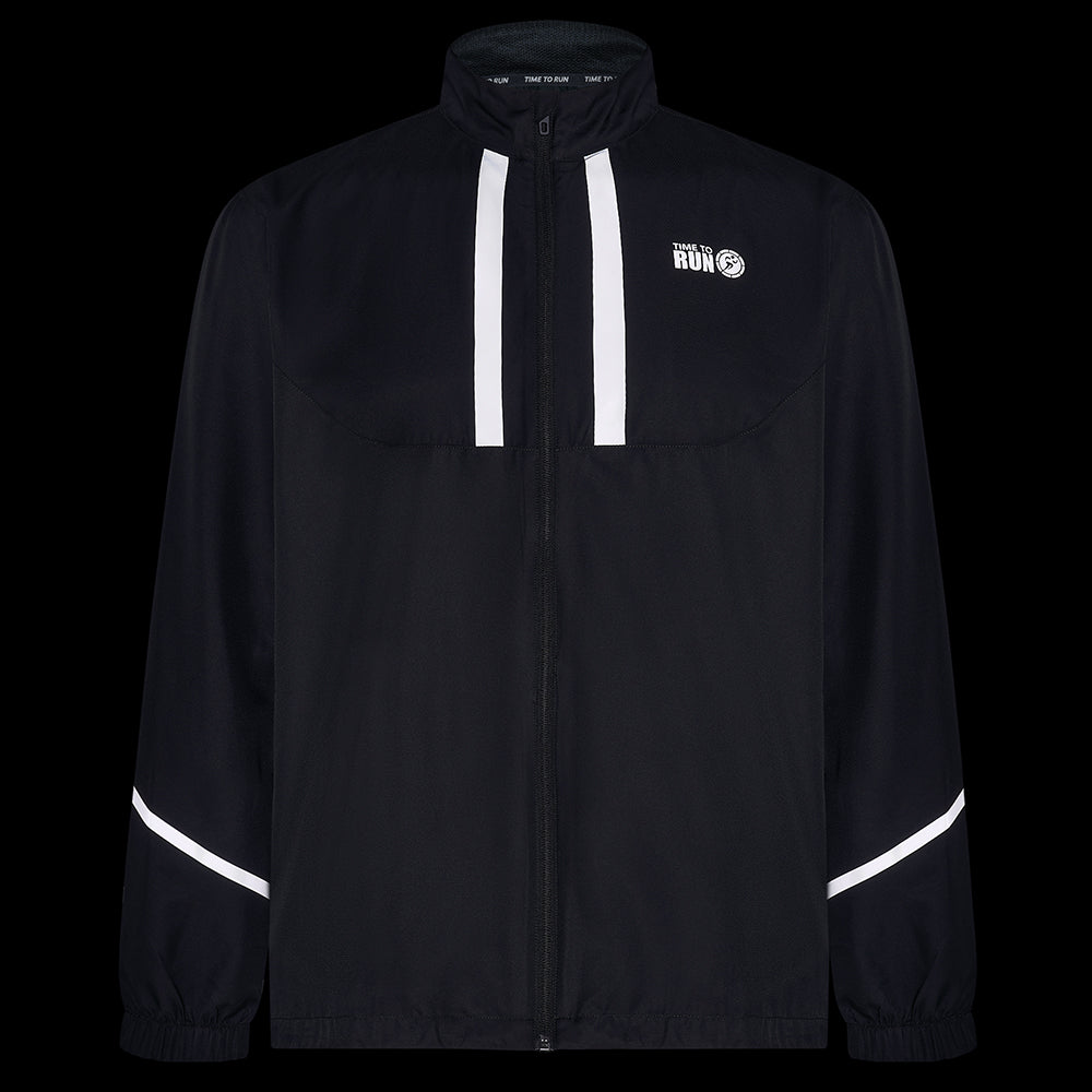 Men's Pace Running Jacket - Lightweight Windproof Reflective Trim & Two Pockets - Jet