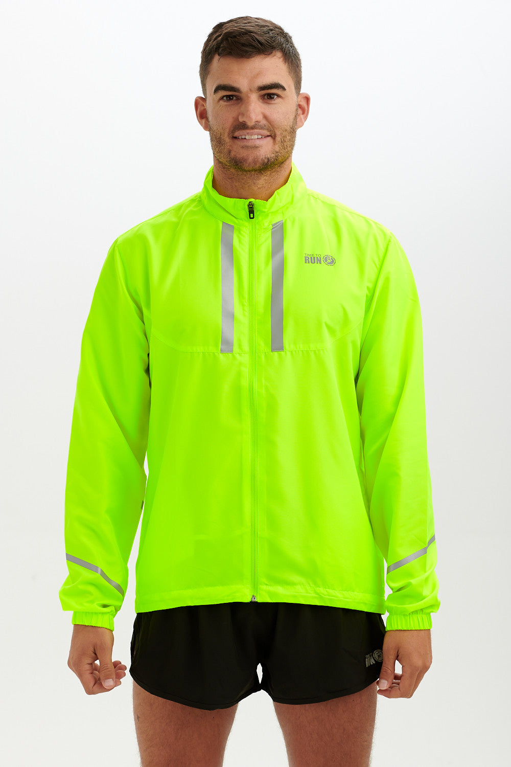 Men's Pace Running Jacket - Lightweight Windproof Reflective Trim & Two Pockets - Lime Green