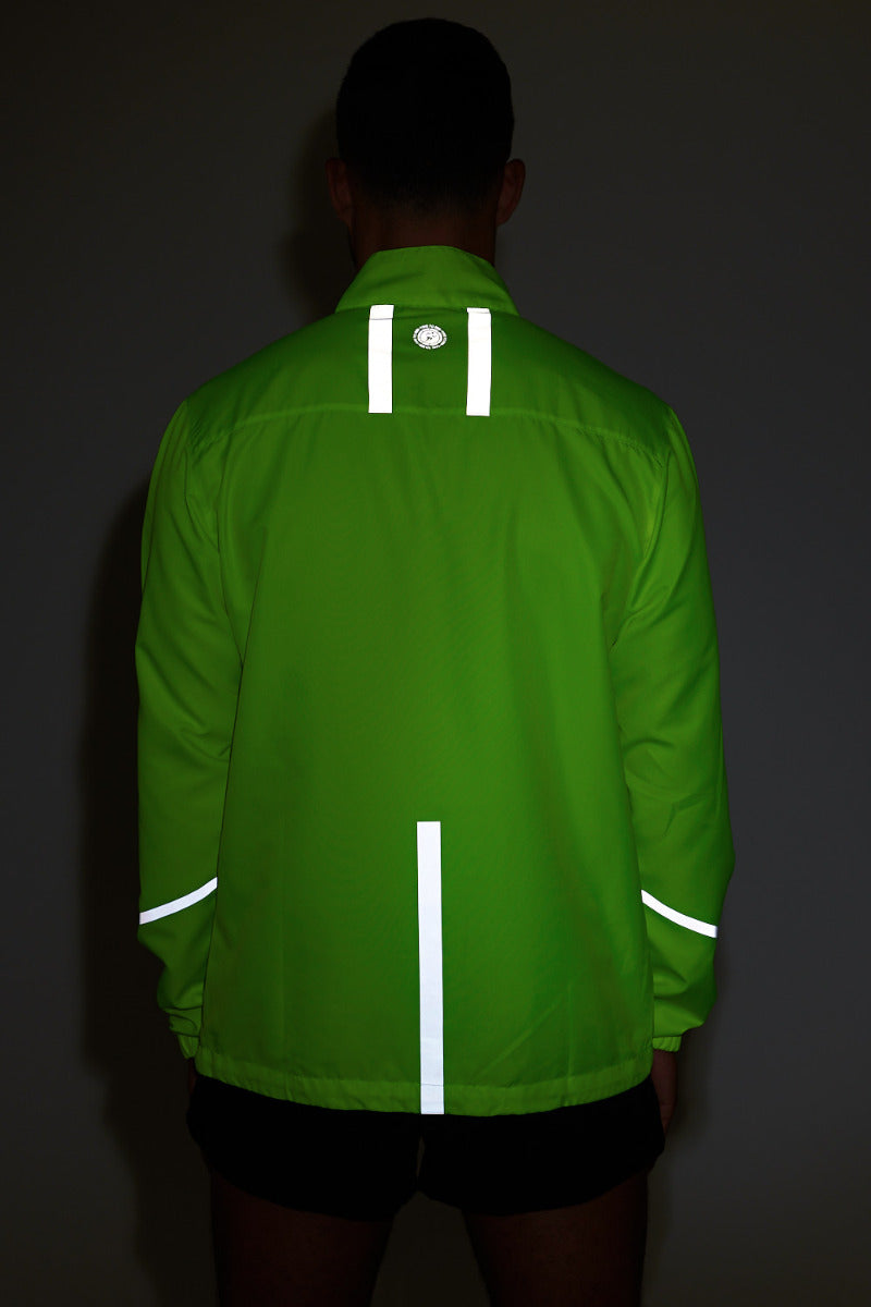 Men's Pace Running Jacket - Lightweight Windproof Reflective Trim & Two Pockets - Lime Green