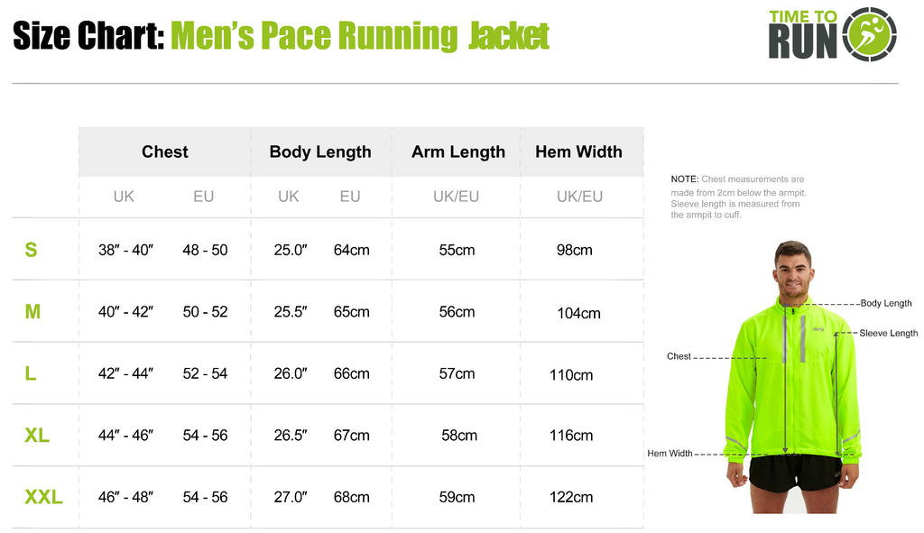 Men's Pace Running Jacket - Lightweight Windproof Reflective Trim & Two Pockets - Lime Green