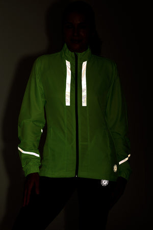 Women's Windproof Reflective Running Jacket - Lime Green