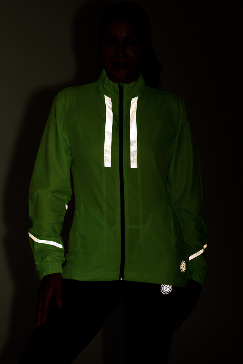 Women's Pace Running Jacket - Lightweight Windproof Reflective Trim & Two Pockets - Lime Green