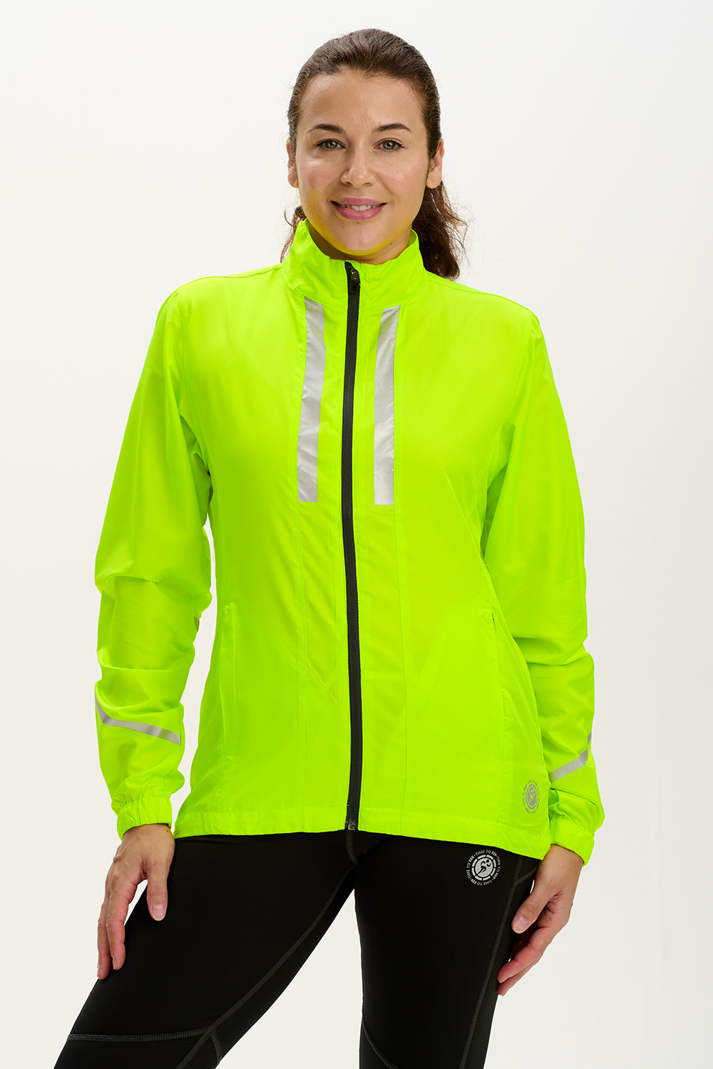 Women's Pace Running Jacket - Lightweight Windproof Reflective Trim & Two Pockets - Lime Green