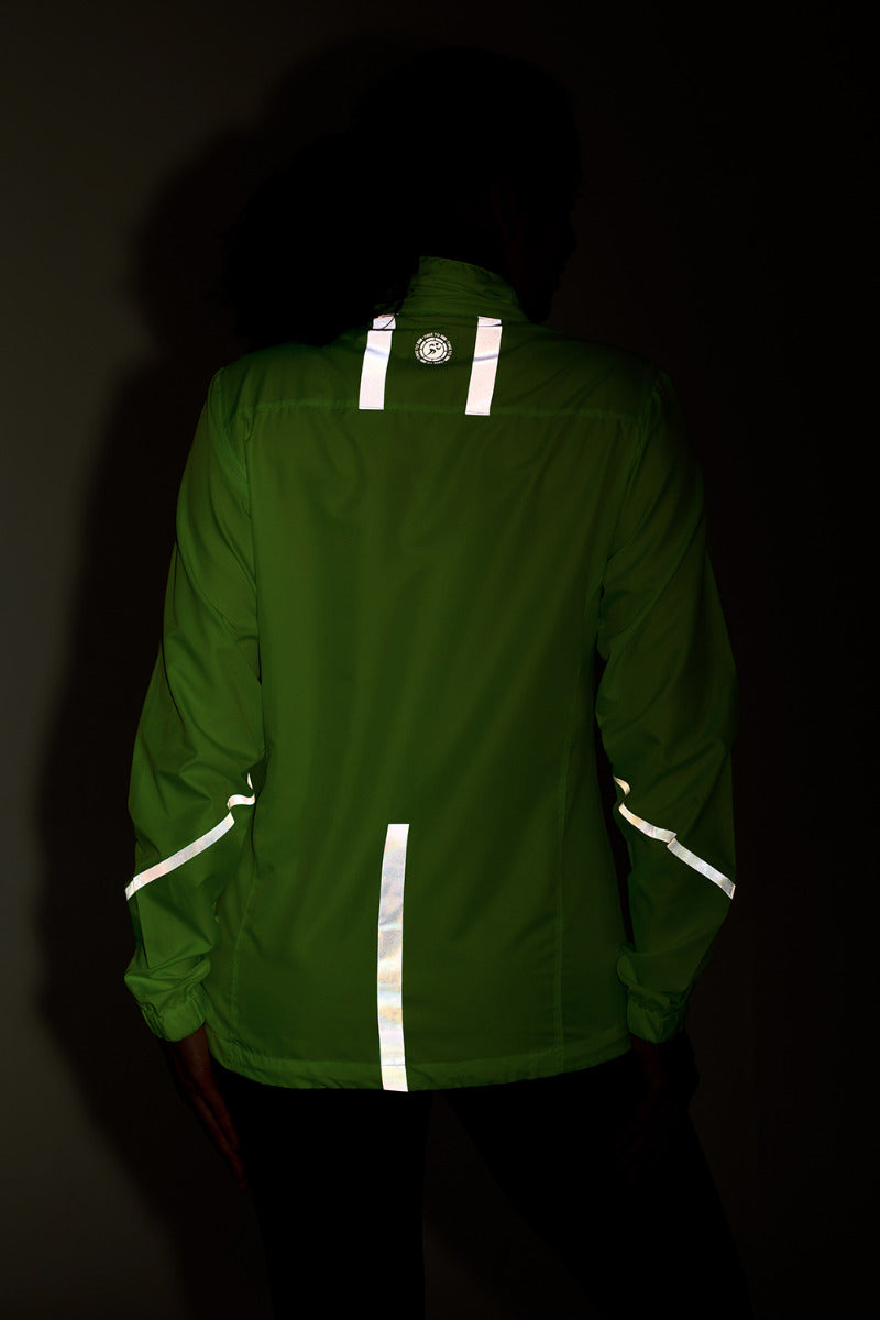 Women's Pace Running Jacket - Lightweight Windproof Reflective Trim & Two Pockets - Lime Green