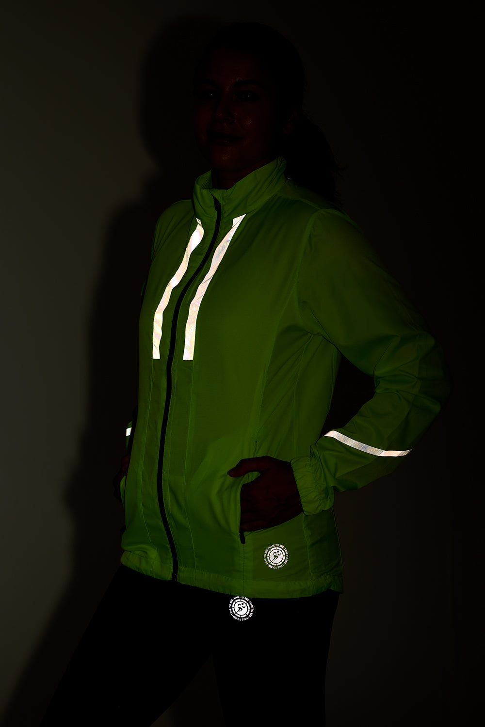 Women's Pace Running Jacket - Lightweight Windproof Reflective Trim & Two Pockets - Lime Green