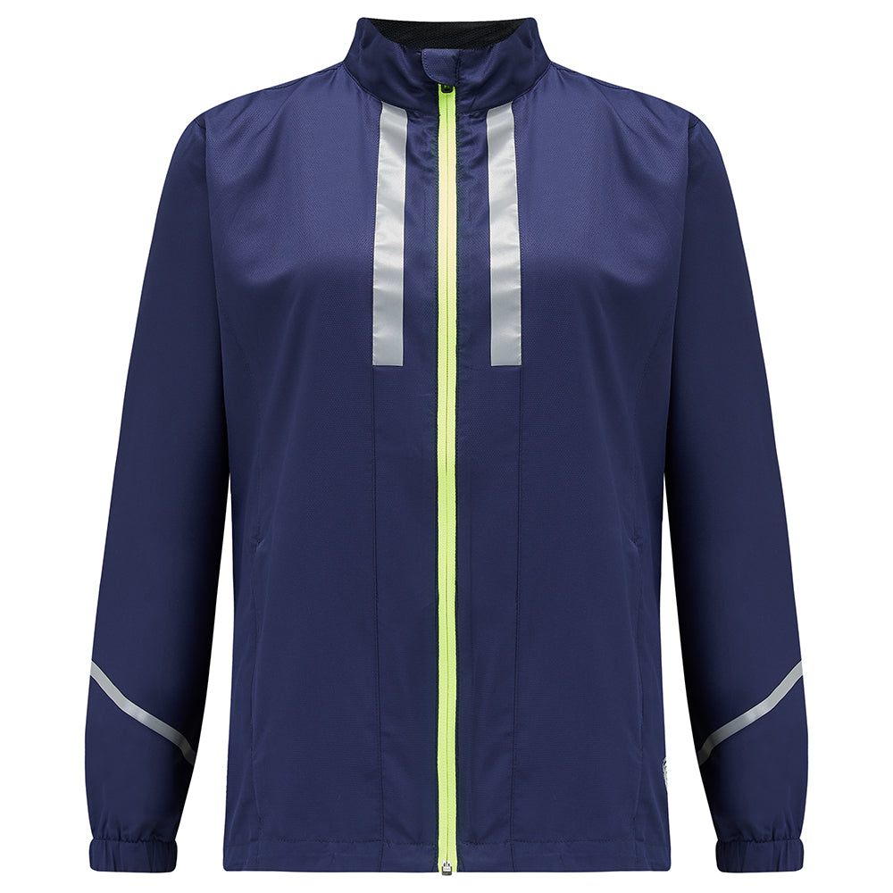Women's Windproof Reflective Hooded Running Jacket - Navy Blue
