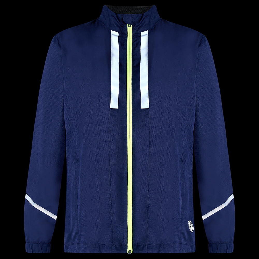 Women's Windproof Reflective Hooded Running Jacket - Navy Blue