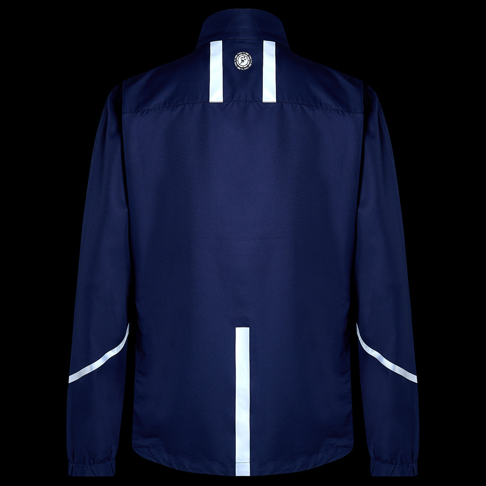 Women's Windproof Reflective Hooded Running Jacket - Navy Blue